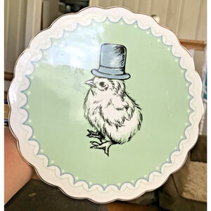 Grace Porcelain Cake Stand Chick in top hat "Hippity Hoppity" cottage Farm Decor